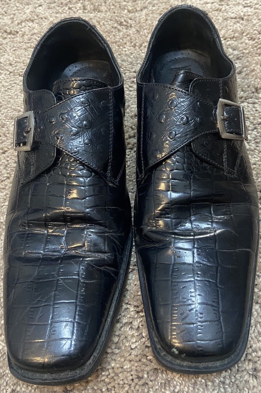 Stacy Adams Men's Black Crocodile Embossed Leather Shoes Size: 10.5